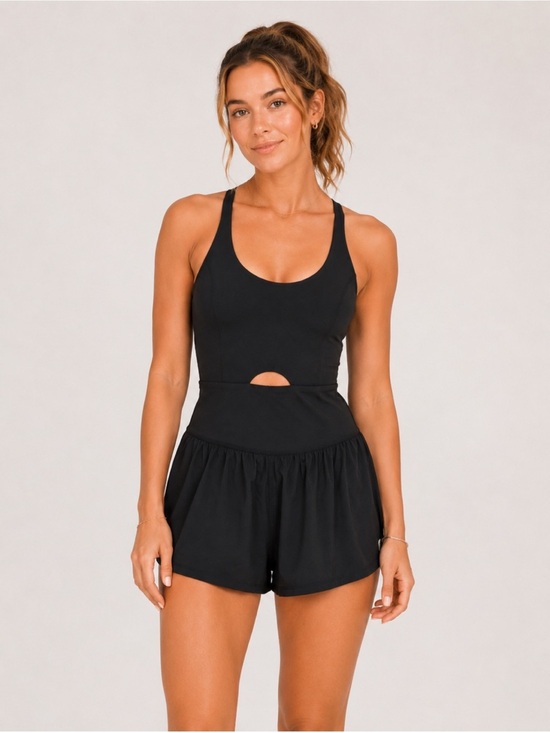 FP Movement by Free People Pants - Free People FP Movement Righteous Runsie Black Athletic Romper Medium
